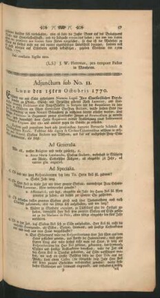 Adjunctum sub No. 11. Lunae den 15ten Octobris 1770