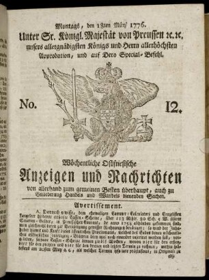 No. 12. Montags, den 18ten März 1776.