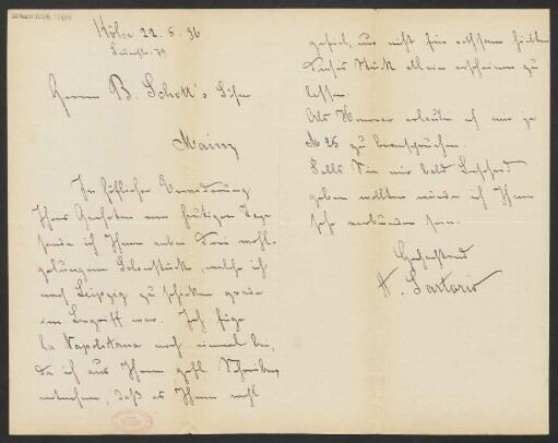 Brief an B. Schott's Söhne : 22.05.1896