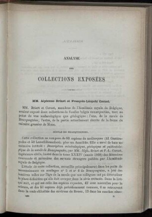 Analyse des collections exposées. (planches VII, VIII, IX)