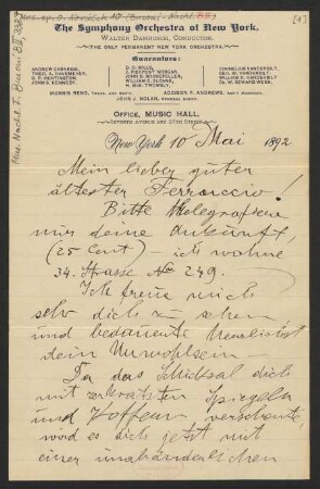 Brief an Ferruccio Busoni, 10.05.1892