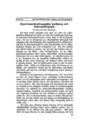 Experimentell-pädagogische Forschung und Reformpädagogik