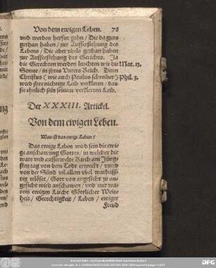Der XXXIII. Artickel. Von dem ewigen Leben.