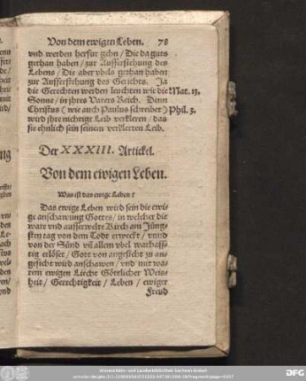 Der XXXIII. Artickel. Von dem ewigen Leben.