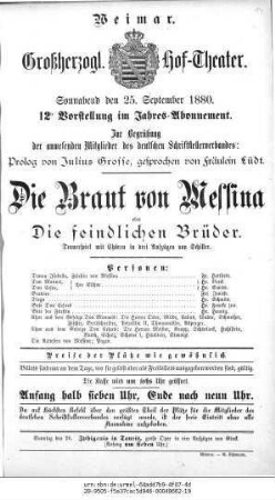 Die Braut von Messina oder Die feindlichen Brüder