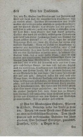 Von des Wunderthäter Gaßners, Pfarrers in Klösterle, Unterricht wider den Teufel zu streiten.
