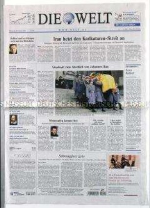 Fragment der Tageszeitung "Die Welt" zur Beisetzung von Johannes Rau