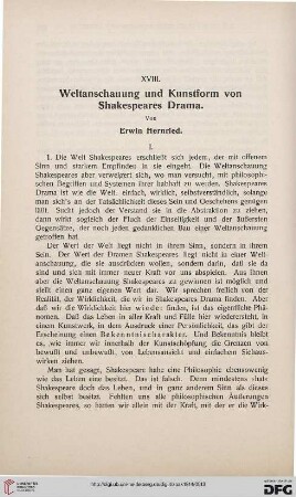 Weltanschauung und Kunstform von Shakespeares Drama