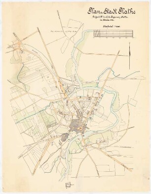 Siedlungsplan, Plathe/Rega: Planungsunterlage Plan der Stadt Plathe, Grundkarte 1:4000, Maßstabsleiste