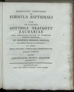 Dissertatio Theologica De Formula Baptismali