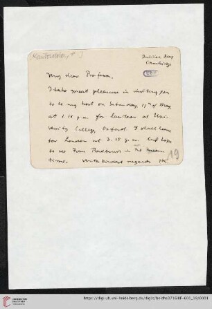 Nachlass Gustav Radbruch. Korrespondenz Hermann Kantorowicz/Gustav Radbruch: Brief von Hermann Kantorowicz an Gustav Radbruch