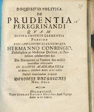 Disquisitio Politica De Prudentia Peregrinandi