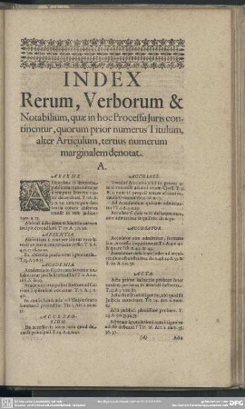 Index Rerum, Verborum & Notabilium, quae in hoc Processu Iuris continentur