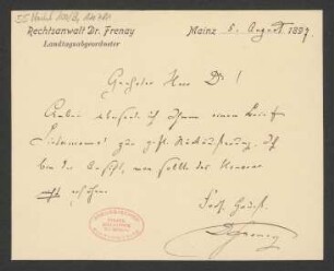 Brief an B. Schott's Söhne : 05.08.1897