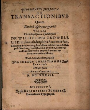 Disputatio Iuridica De transactionibus