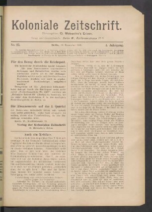 No. 25. Berlin, 10. Dezember 1903