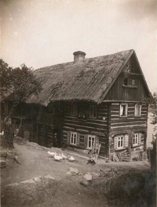 Hohlen (heute Holany / Tschechien). Bauernhaus. Blockhaus mit Umgebinde