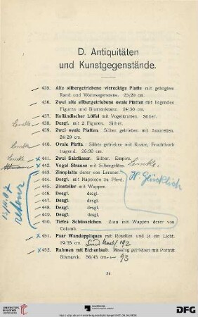 D. Antiquitäten und Kunstgegenstände (Nr. 435 - 699)