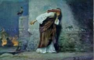 Postkarte mit Gemäldereproduktion "Petrus verleugnet Jesus"