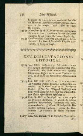 XXV. Dissertationes Historicae