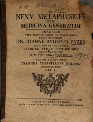 De Nexv Metaphysices Cvm Medicina generatim