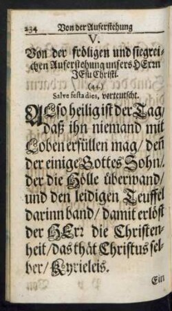 V. Von der fröligen und siegreichen Auferstehung unsers Herrn Jesu Christi.