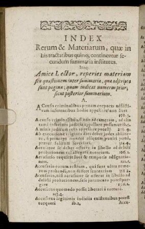 Index Rerum & Materiarum [...]