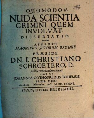 Quomodo Nuda Scientia Crimini Quem Involvat. Dissertatio