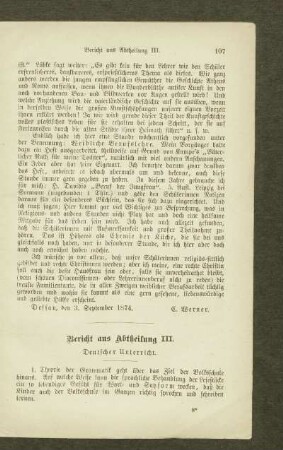 Bericht aus Abtheilung III : deutscher Unterricht