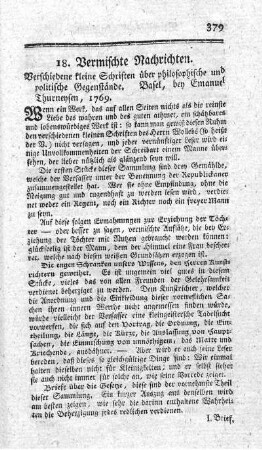 Verschiedene kleine Schriften über philosophische und politische Gegenstände.
