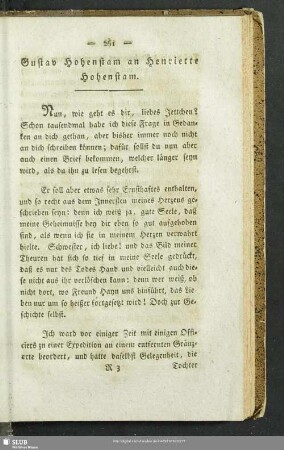 Gustav Hohenstam an Henriette Hohenstam