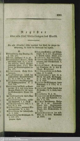 Register über alle fünf Abtheilungen des Werks