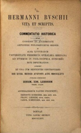 De Hermanni Buschii vita et scriptis