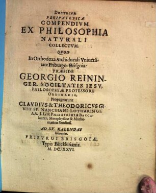 Doctrinae peripateticae compendium ex philosophia naturali collectum