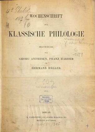 Wochenschrift für klassische Philologie, 6. 1889