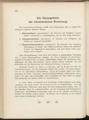 Die Hauptgebiete der künstlerischen Erziehung.