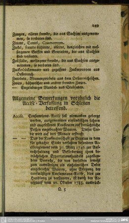 Allgemeine Bemerkungen vorzüglich die Accise-Verfassung in Schlesien betreffend
