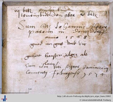 Autogramm "geheret hanßen alger alt" (UB Freiburg, O 1906,c)