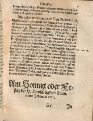 Am Sontag oder Festag der H. Dreyfaltigkeit, Euanglelium Johannis am iij.
