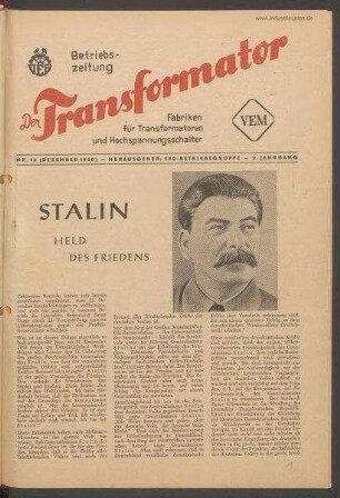 TRO-Betriebszeitung 'Der Transformator'; Nr. 12/1950 (Dezember 1950)