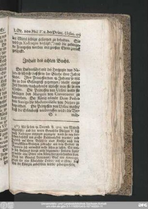 Inhalt des achten Buchs.