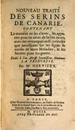 Nouveau Traité des Serins de Carnarie