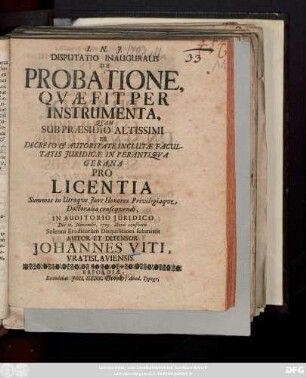 Disputatio Inauguralis De Probatione, Qvæ Fit Per Instrumenta