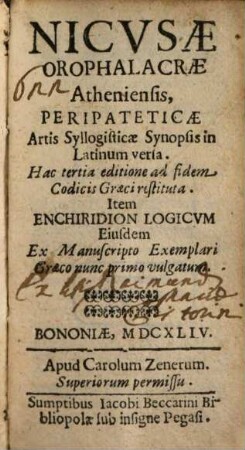 Peripateticae artis syllogisticae synopsis