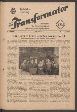 TRO-Betriebszeitung 'Der Transformator'; Nr. 6/1950 (Juni 1950)
