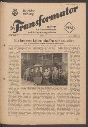 TRO-Betriebszeitung 'Der Transformator'; Nr. 6/1950 (Juni 1950)