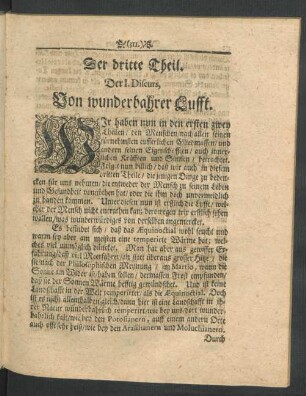 Der I. Discurs. Von wunderbahrer Lufft.