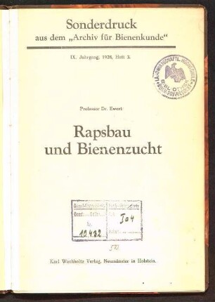 Rapsbau und Bienenzucht : Prof. Dr. Ewert