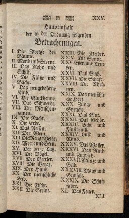 Hauptinhalt der in der Ordnung folgenden Betrachtungen.