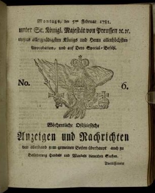No. 6. Montags, den 5ten Februar 1781.
